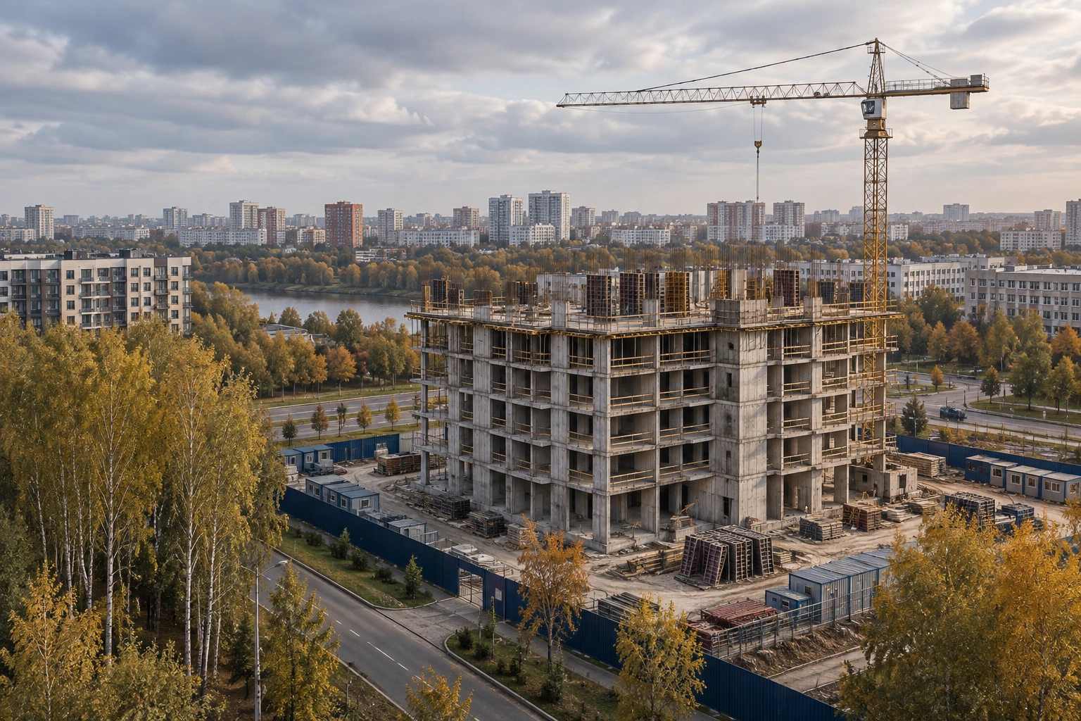 Строящийся объект в городской среде